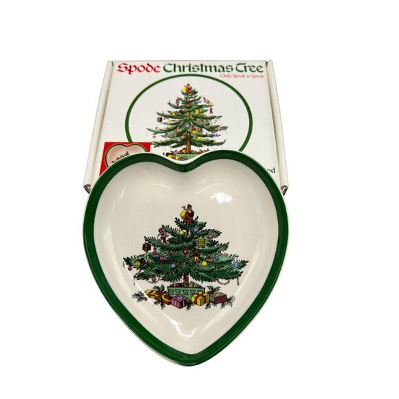 Spode Christmas Tree Heart-Shaped Candy Nut Trinket Dish 4" England Boxed Vtg - Picture 1 of 9